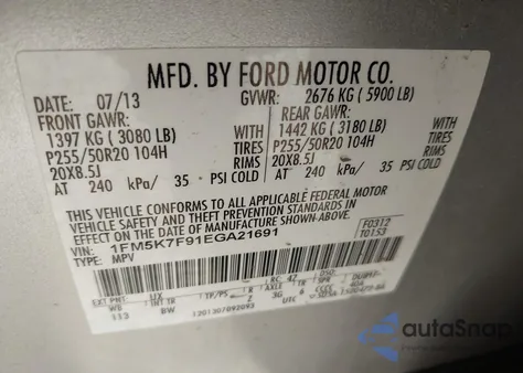 2014 Ford Explorer Limited from USA, damaged, VIN 1FM5K7F91EGA21691